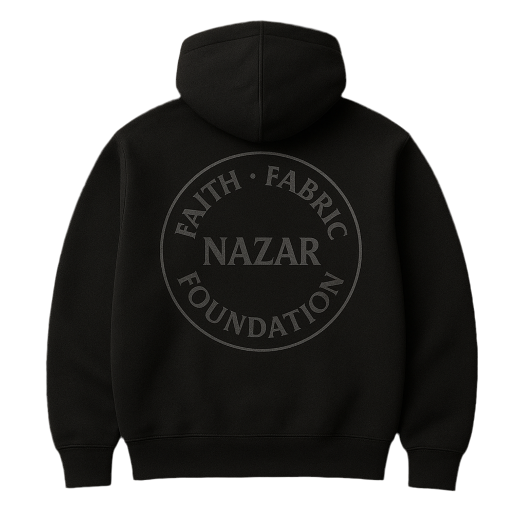 Nazar Hoodie – Smoky Black (Faith • Fabric • Foundation)
